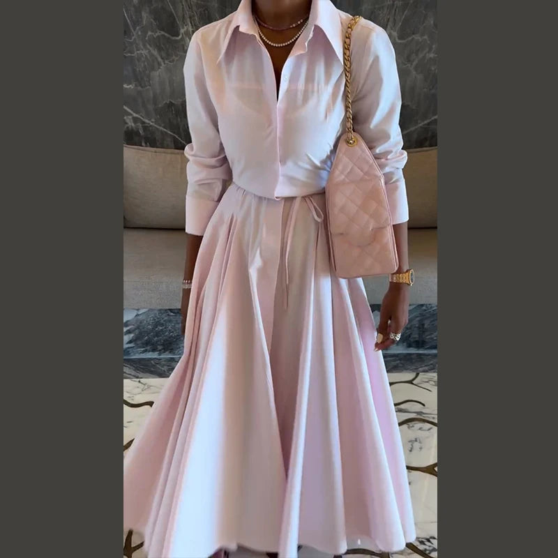 Solid Shirt Skirt Sets