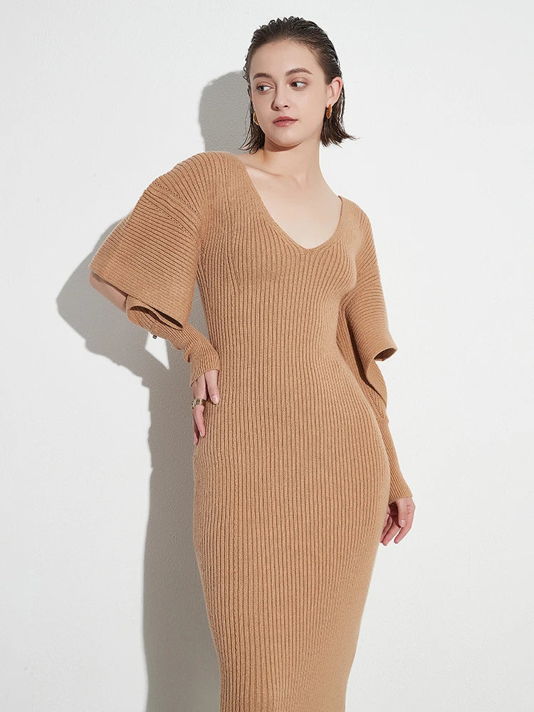 Knitting V Neck Dress