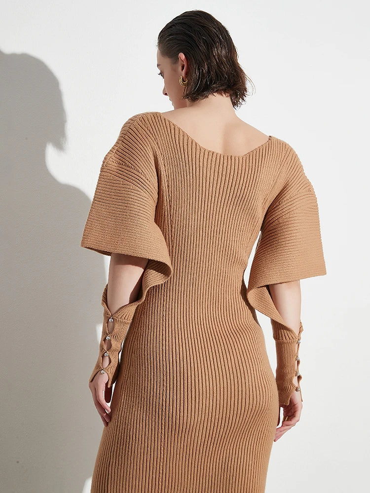 Knitting V Neck Dress