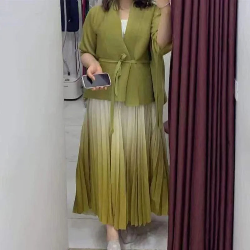 Turndown Collar Cloak Jacket Loose Skirt Set