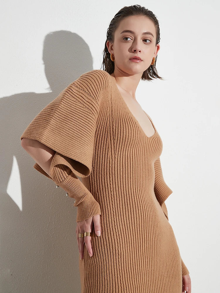 Knitting V Neck Dress