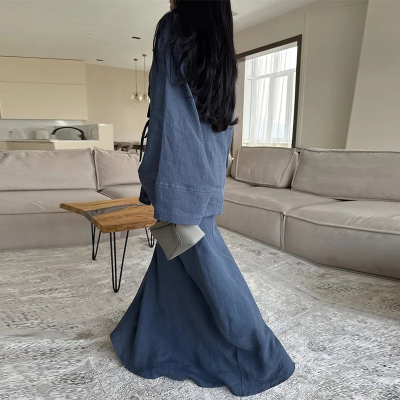 Loose Maxi Skirt Kimono Outfit