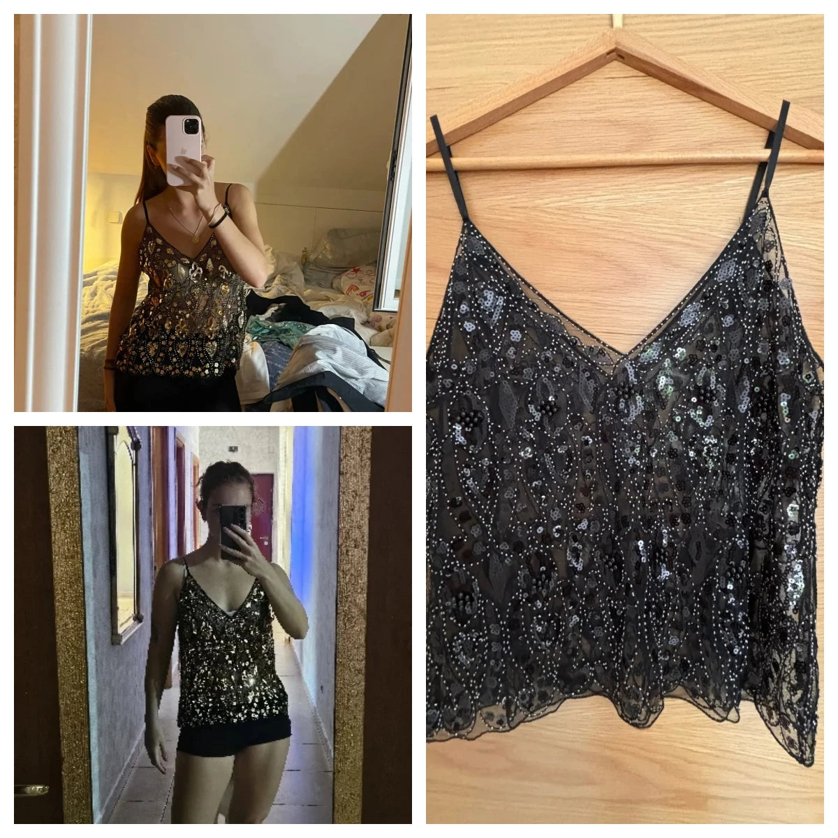 Sequins Short Loose Camisole Top