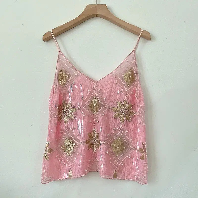 Sequins Short Loose Camisole Top
