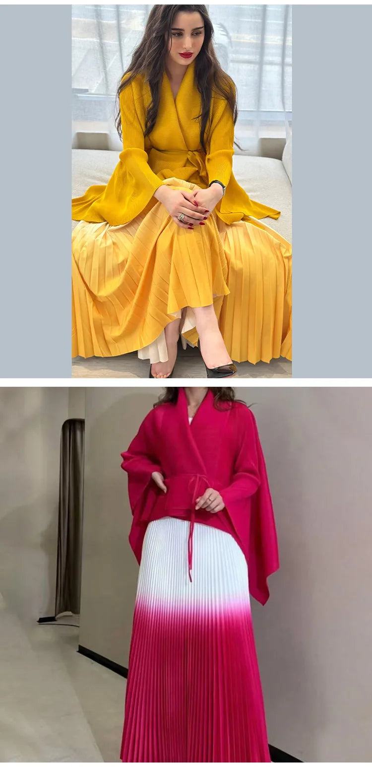 Turndown Collar Cloak Jacket Loose Skirt Set