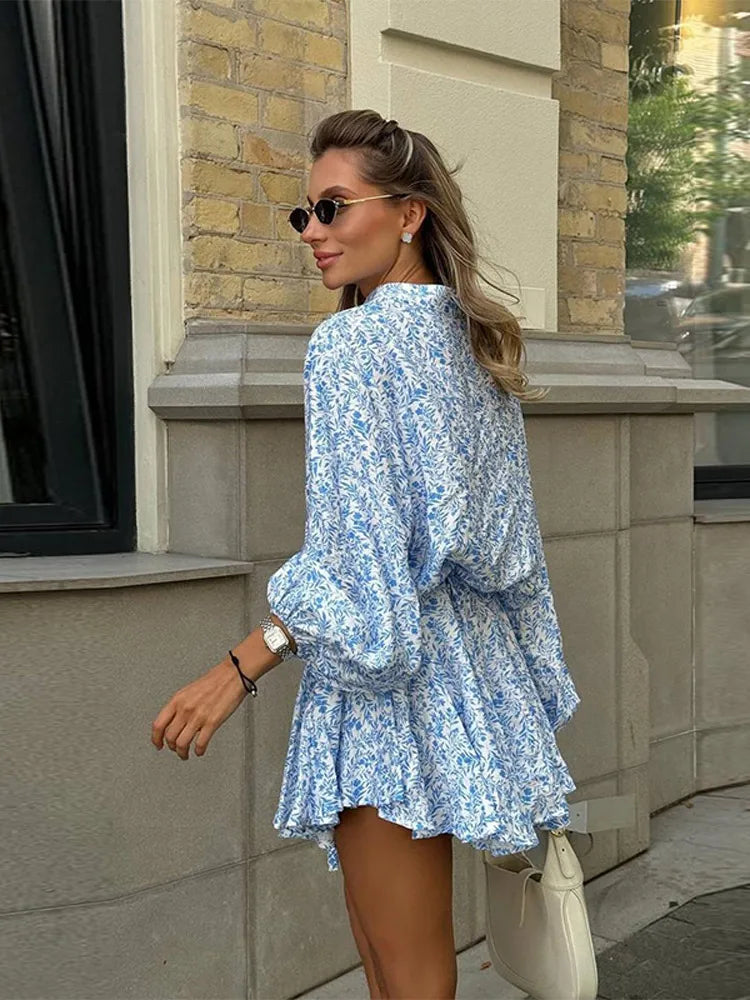 Long Sleeve Loose Ruffled Short Dress