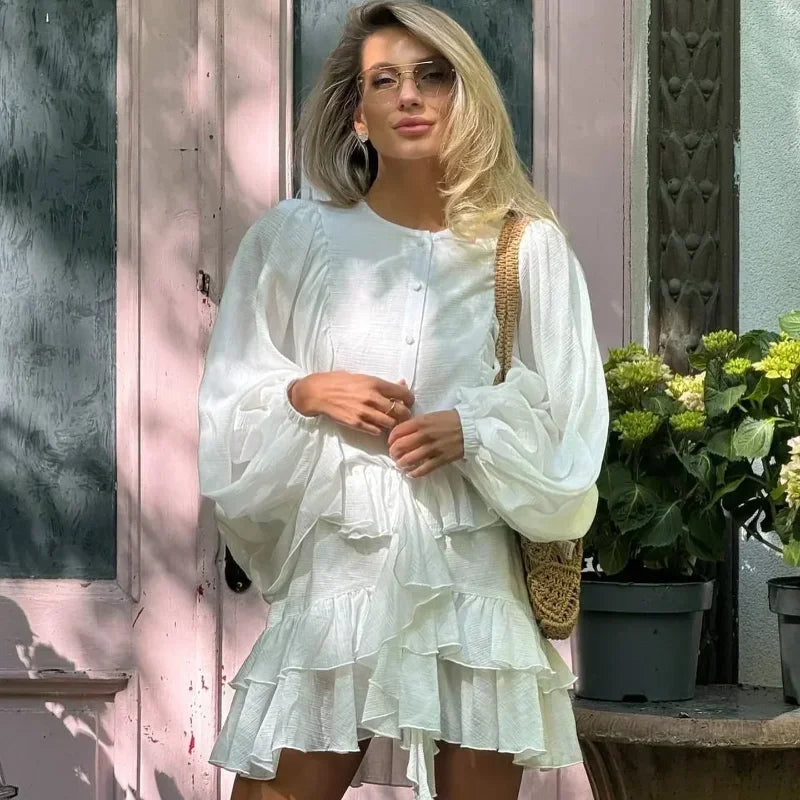 Ruffles Long Sleeve Mini Dress