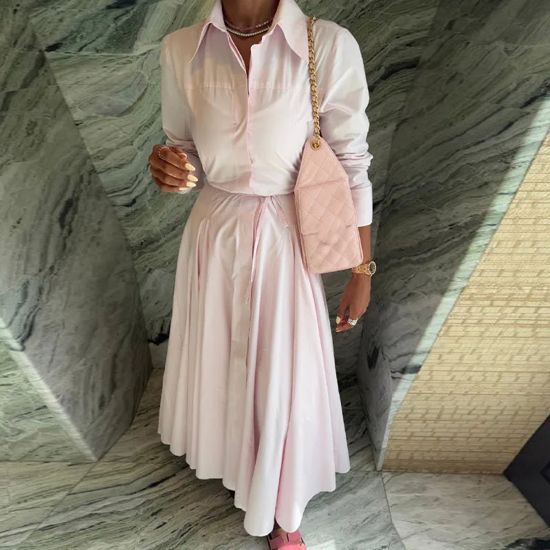 Solid Shirt Skirt Sets