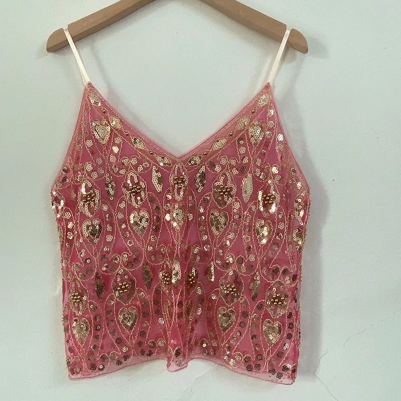 Sequins Short Loose Camisole Top