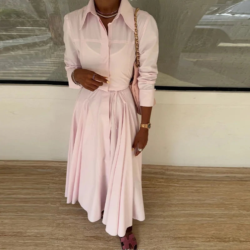 Solid Shirt Skirt Sets