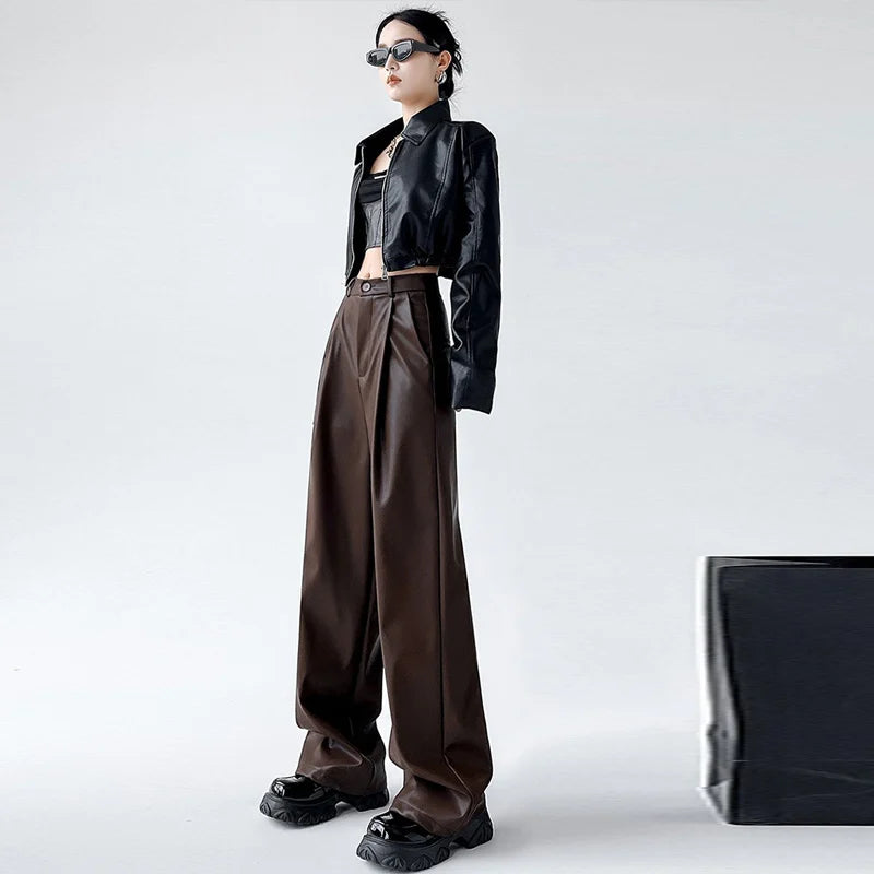 Pu Leather Loose wide leg Trousers