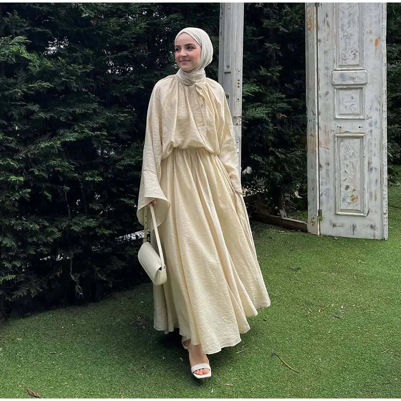 Loose Flare Sleeve Shirts High Waist Pleated Skirt