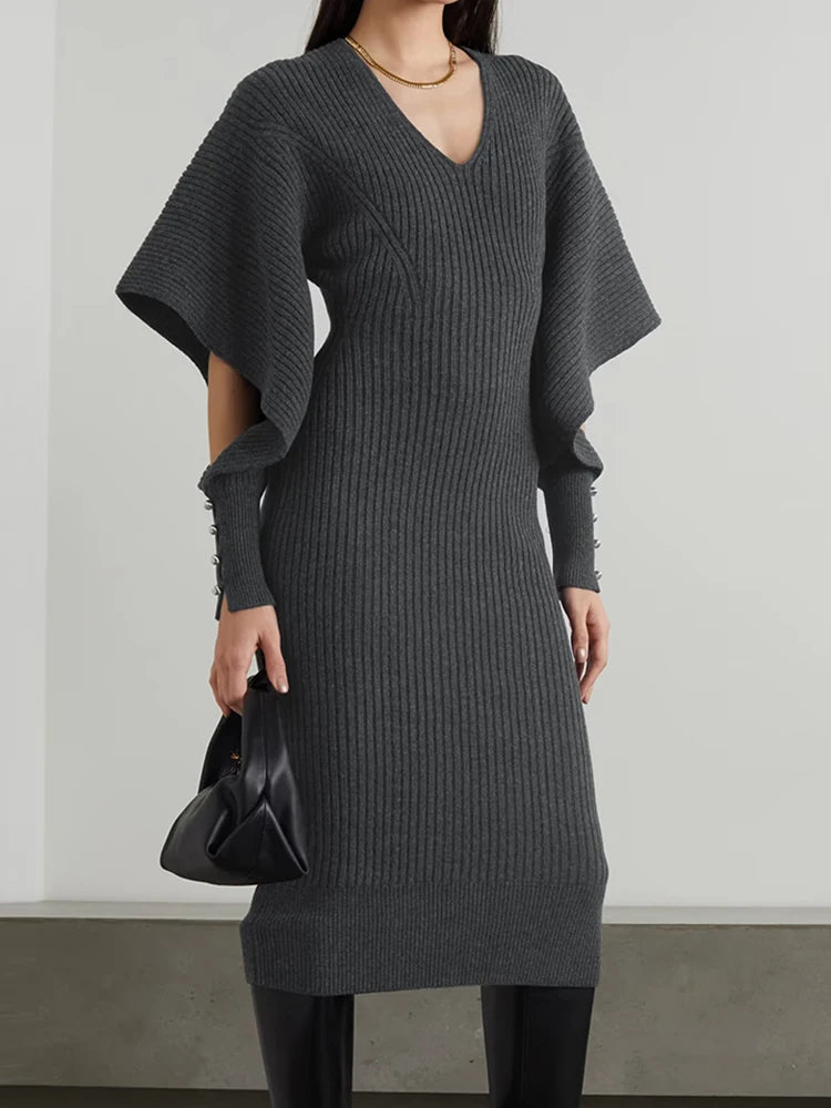 Knitting V Neck Dress