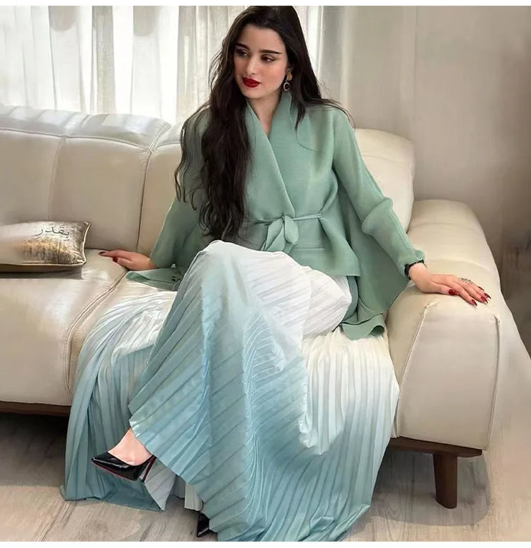 Turndown Collar Cloak Jacket Loose Skirt Set