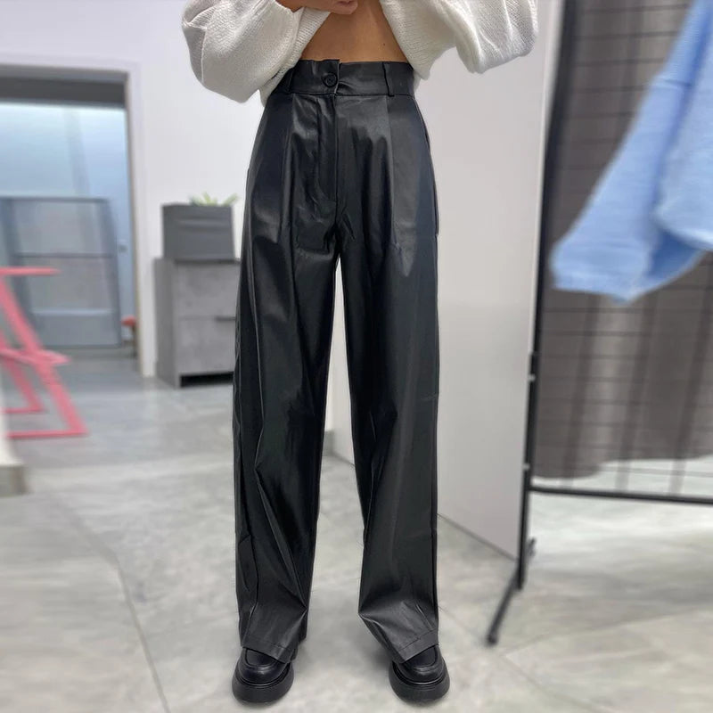 Pu Leather Loose wide leg Trousers