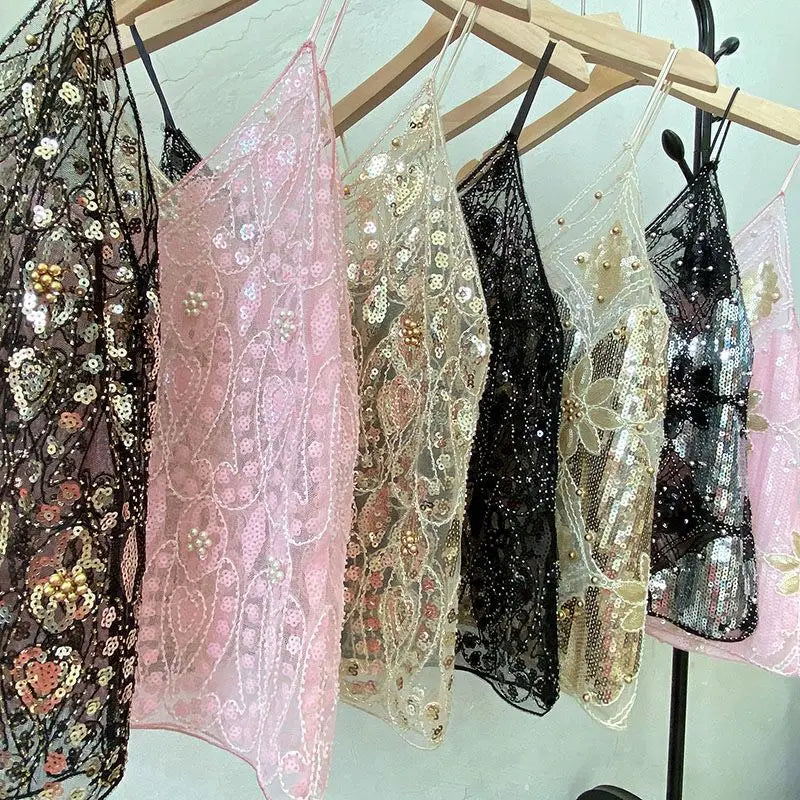 Sequins Short Loose Camisole Top