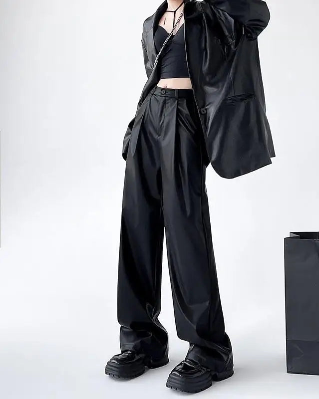 Pu Leather Loose wide leg Trousers