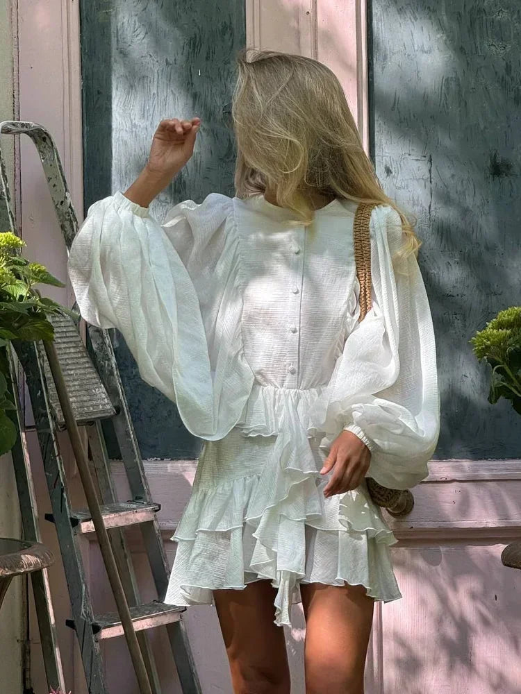 Ruffles Long Sleeve Mini Dress
