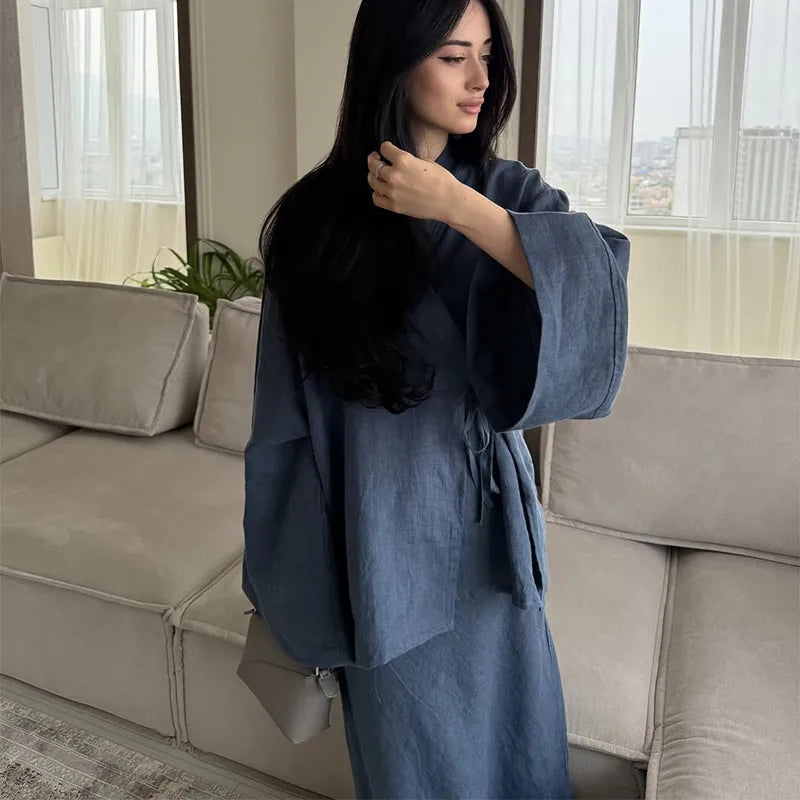 Loose Maxi Skirt Kimono Outfit