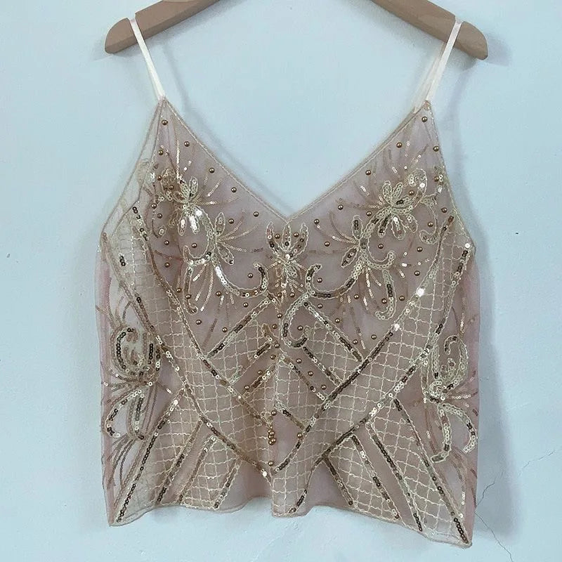 Sequins Short Loose Camisole Top
