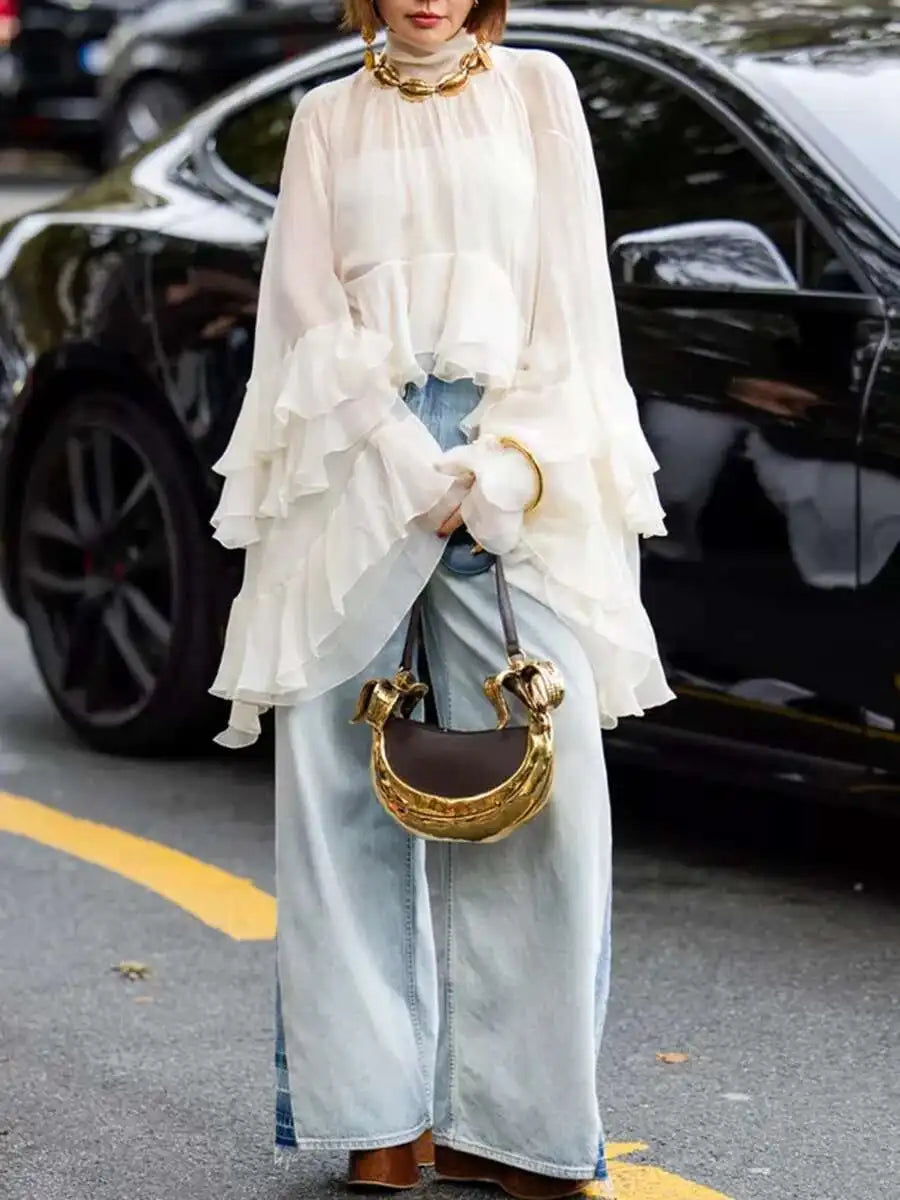 Ruffles Loose Blouses T Shirts