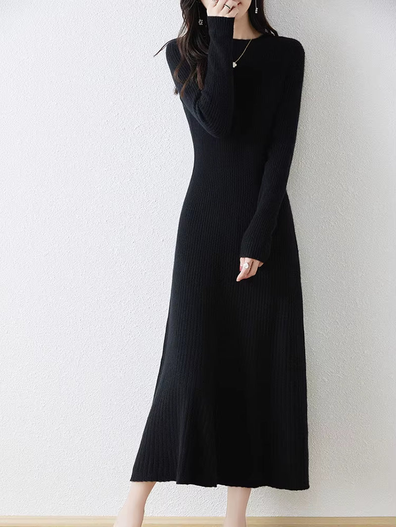 Winter/ Autumn Oneck Female Dresses 100% Wool Knitted Dress for Women 2023 New Arrival Long Style 6Colors Jumpers SY01