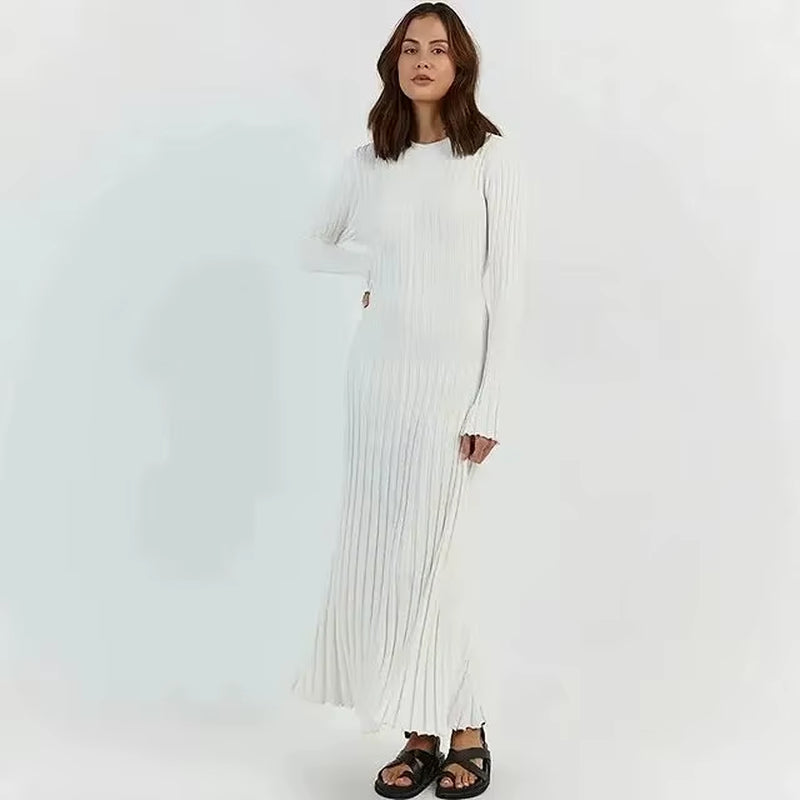 Women Knitted Long Sleeve Maxi Dress Crochet Slim Fit Hollow Out Midi Dress Warm Party Club Woolen Long Dress