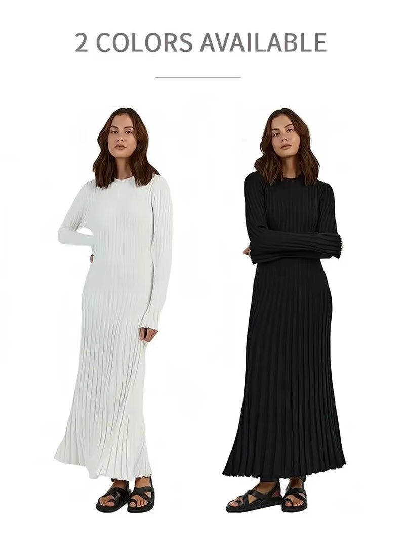 Women Knitted Long Sleeve Maxi Dress Crochet Slim Fit Hollow Out Midi Dress Warm Party Club Woolen Long Dress