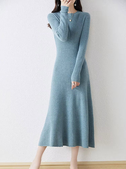 Winter/ Autumn Oneck Female Dresses 100% Wool Knitted Dress for Women 2023 New Arrival Long Style 6Colors Jumpers SY01
