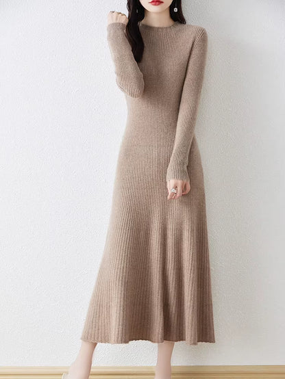 Winter/ Autumn Oneck Female Dresses 100% Wool Knitted Dress for Women 2023 New Arrival Long Style 6Colors Jumpers SY01