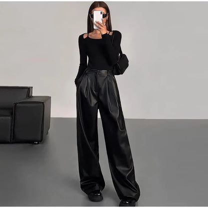 Pu Leather Loose wide leg Trousers