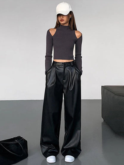 Pu Leather Loose wide leg Trousers