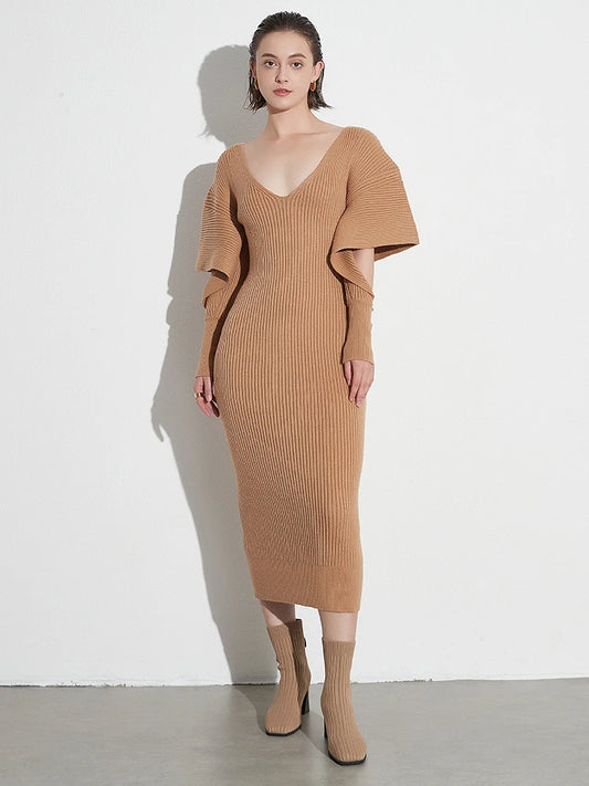 Knitting V Neck Dress