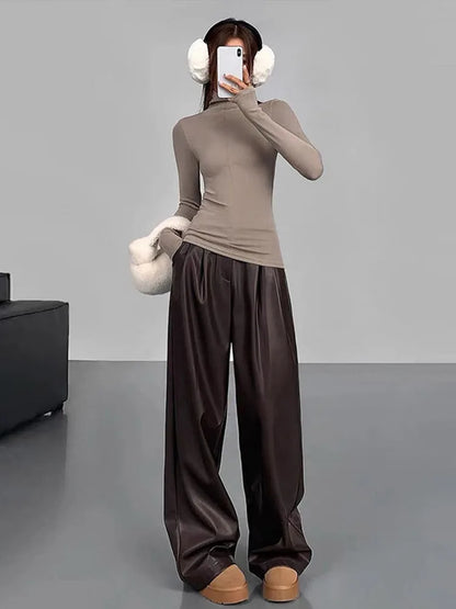Pu Leather Loose wide leg Trousers
