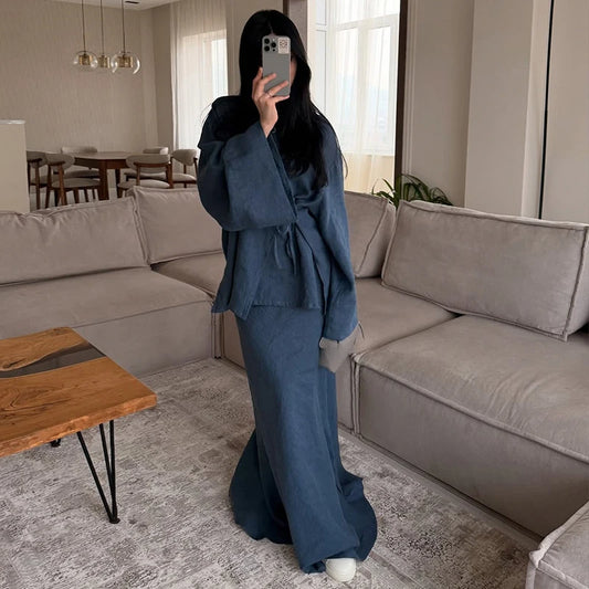 Loose Maxi Skirt Kimono Outfit