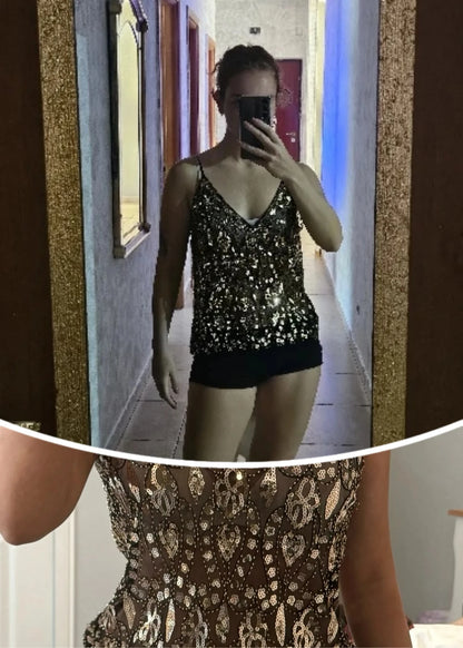 Sequins Short Loose Camisole Top