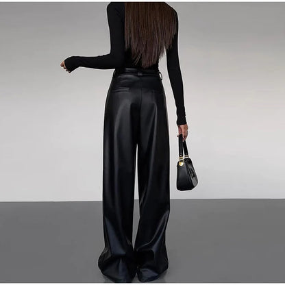 Pu Leather Loose wide leg Trousers