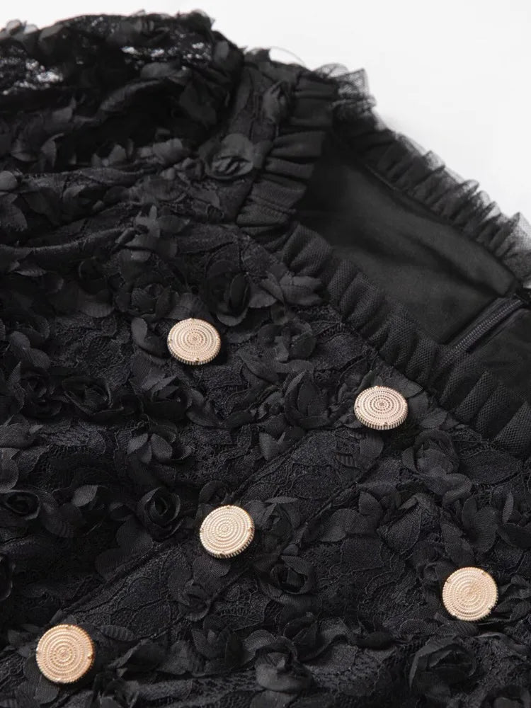 Black Lace Midi Dress Long Sleeve