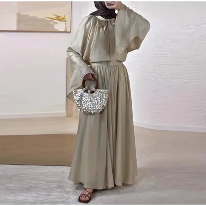 Loose Flare Sleeve Shirts High Waist Pleated Skirt