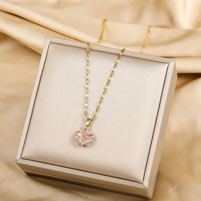 Pink Sakura Pendant Stainless Steel Necklaces
