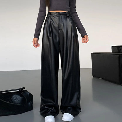 Pu Leather Loose wide leg Trousers