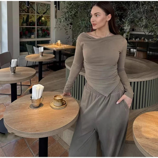 Tops Loose Elastic Wide Leg Pants Outfit