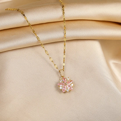 Pink Sakura Pendant Stainless Steel Necklaces