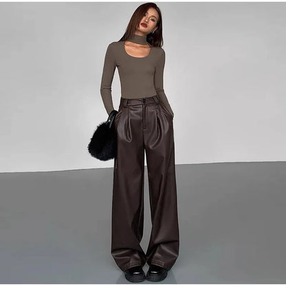 Pu Leather Loose wide leg Trousers