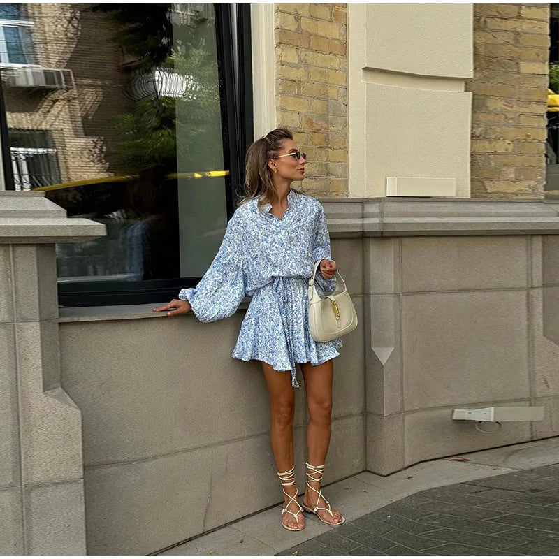 Long Sleeve Loose Ruffled  Short Dress