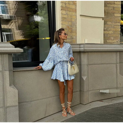 Long Sleeve Loose Ruffled  Short Dress