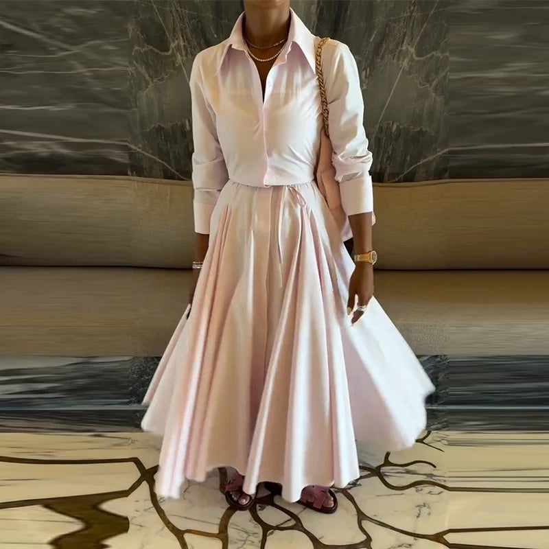 Solid Shirt Skirt Sets