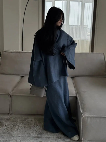 Loose Maxi Skirt Kimono Outfit