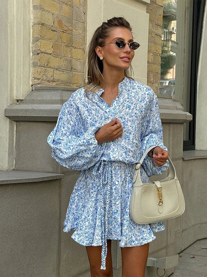 Long Sleeve Loose Ruffled  Short Dress