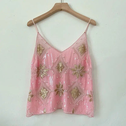 Sequins Short Loose Camisole Top